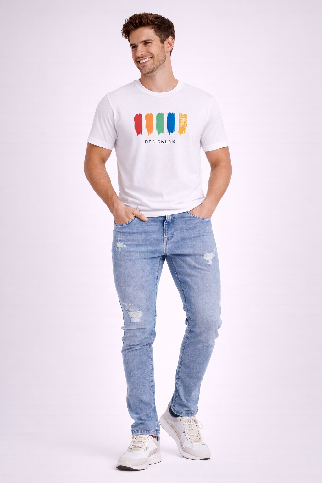 light blue ripped straight fit jeans