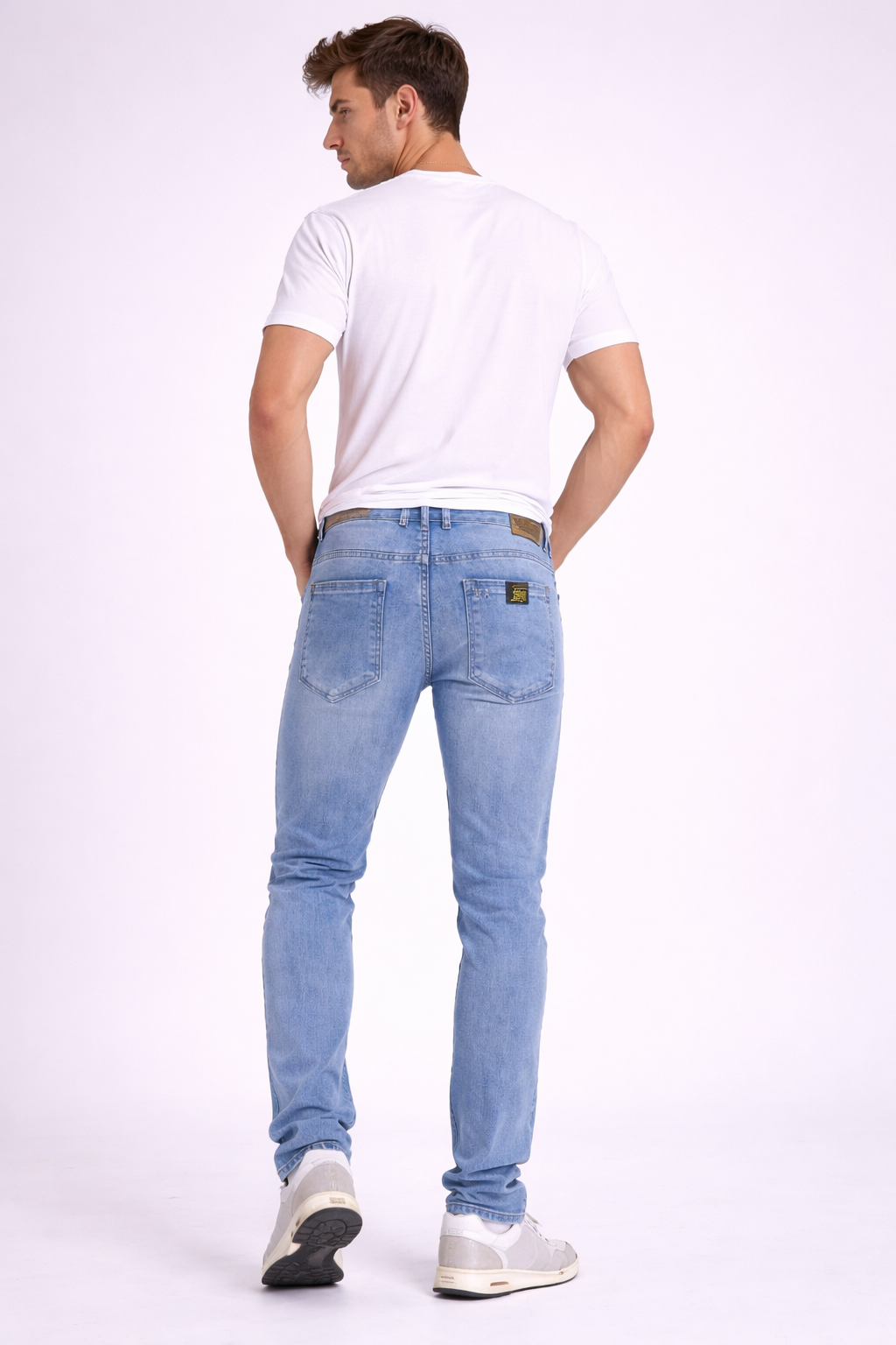 light blue ripped straight fit jeans