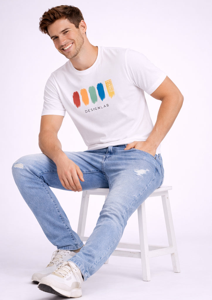 light blue ripped straight fit jeans