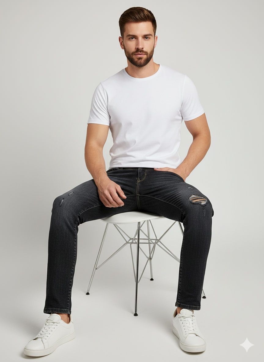 BlackWash Ripped Straight Denim